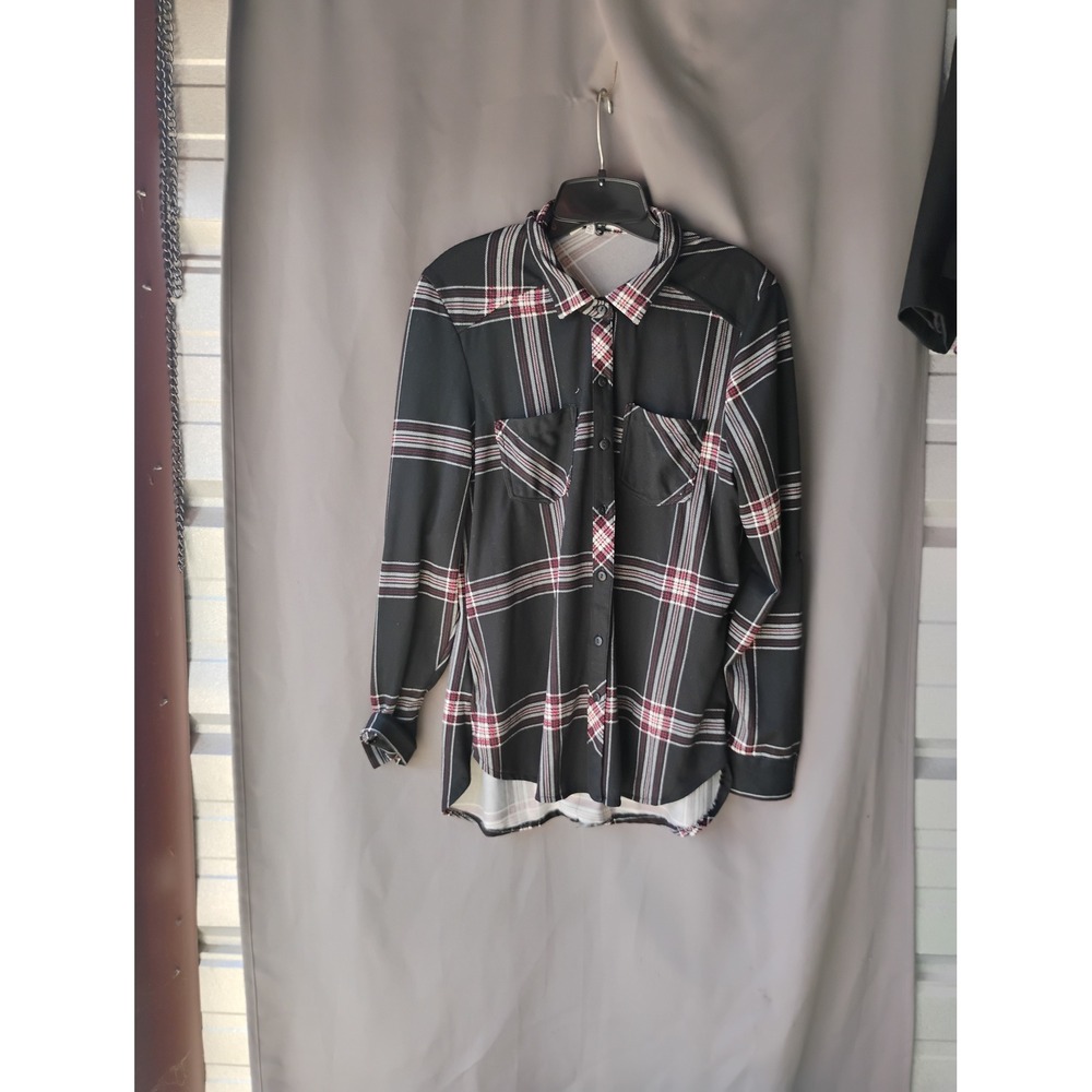 Eden & Olivia Black Red Plaid Lace Up Back Button Down Shirt Medium